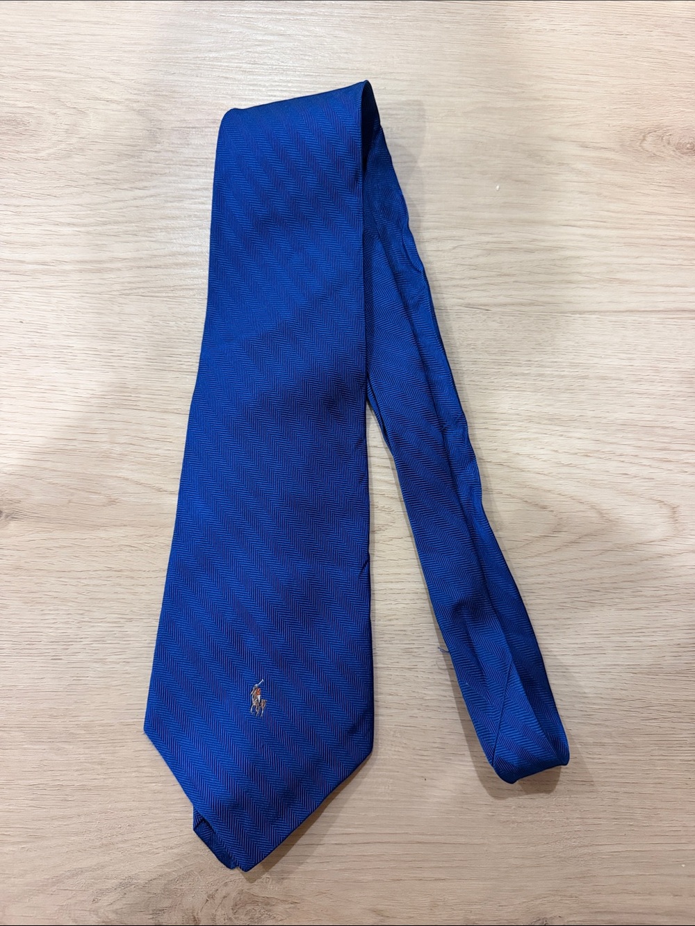 Polo Ralph Lauren Men's Blue Silk Tie with Embroidered Pony